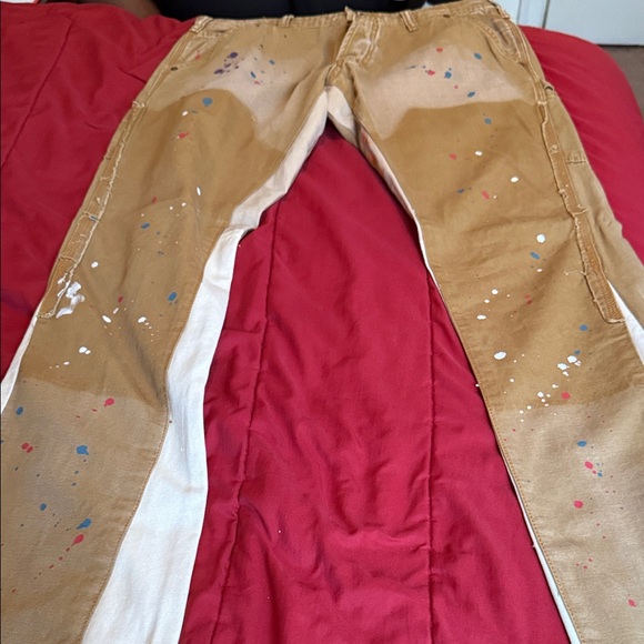 MNML Artistic Tan Pants with Paint Splatter - Picture 4 of 9